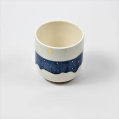 Teetasse | Kaffeetasse | Blau | Mit goldenen Herzen und Punkten | Mit Echtgold Elementen  | Handgemacht aus Keramik getöpfert | Designer Tasse