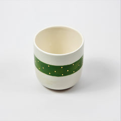 Teetasse | Kaffeetasse | Grün | Mit goldenen Herzen und Punkten | Mit Echtgold Elementen  | Handgemacht aus Keramik getöpfert | Designer Tasse