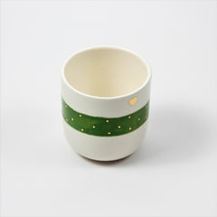 Teetasse | Kaffeetasse | Grün | Mit goldenen Herzen und Punkten | Mit Echtgold Elementen  | Handgemacht aus Keramik getöpfert | Designer Tasse