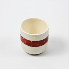 Teetasse | Kaffeetasse | Rot | Mit goldenen Herzen und Punkten | Mit Echtgold Elementen  | Handgemacht aus Keramik getöpfert | Designer Tasse