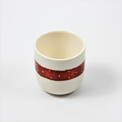Teetasse | Kaffeetasse | Rot | Mit goldenen Herzen und Punkten | Mit Echtgold Elementen  | Handgemacht aus Keramik getöpfert | Designer Tasse
