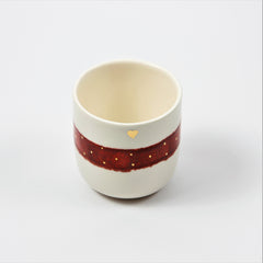 Teetasse | Kaffeetasse | Rot | Mit goldenen Herzen und Punkten | Mit Echtgold Elementen  | Handgemacht aus Keramik getöpfert | Designer Tasse
