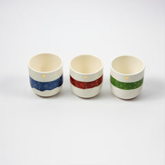 Teetasse | Kaffeetasse | 3er Set | Rot Blau Grün | Mit goldenen Herzen und Punkten | Mit Echtgold Elementen  | Handgemacht aus Keramik getöpfert | Designer Tasse